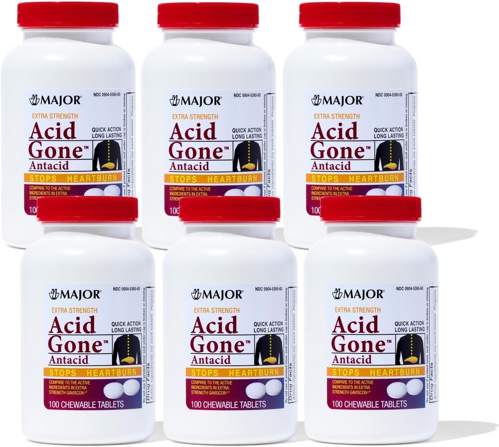 Store Acid Gone Extra Strength Antacida Chewable Tablets - Anti- Acid Relief - Acid Reflux Medicin for voksne - Opsat Mave, Syre fordøjelsesbesvær, og Heartburn Relief - Long- Language - 100- Count (6 Pack)