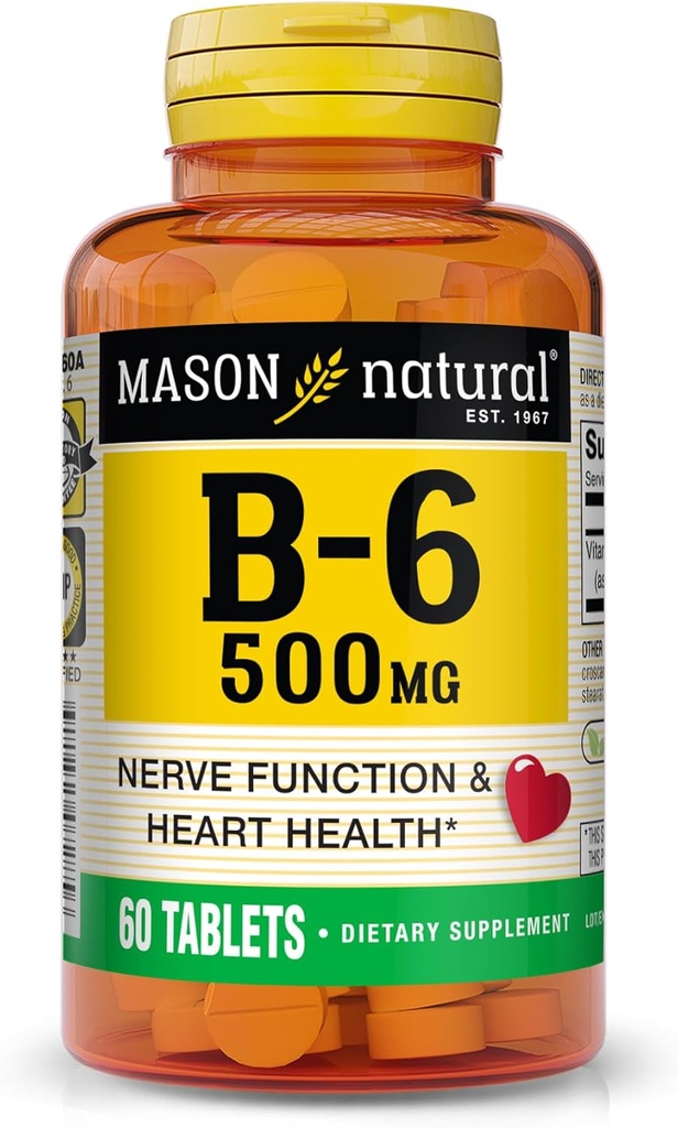 MASON NATURAL Vitamin B6, 500 mg, 60 tabletter