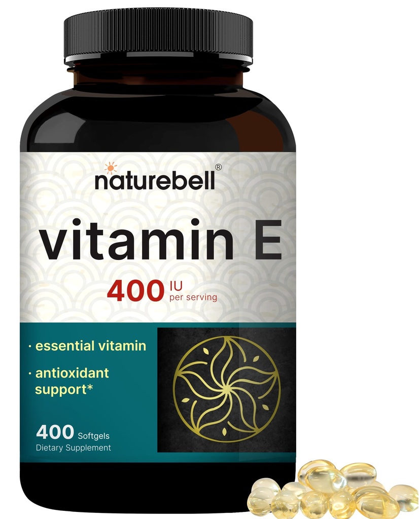 NatureBell Vitamin E Oil Softgels, 400iu Per Serving, 400 Pills • 124; Væsentlige antioxidant kosttilskud, Nemt Absorberet Form - Understøtter hud, hjerte, og immunforsvar - Non- GMO