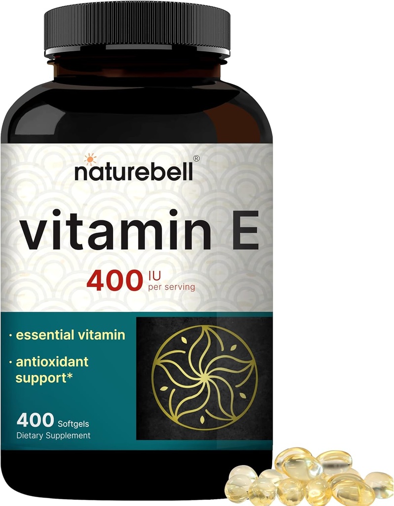 NatureBell Vitamin E Oil Softgels, 400iu Per Serving, 400 Pills • 124; Væsentlige antioxidant kosttilskud, Nemt Absorberet Form - Understøtter hud, hjerte, og immunforsvar - Non- GMO