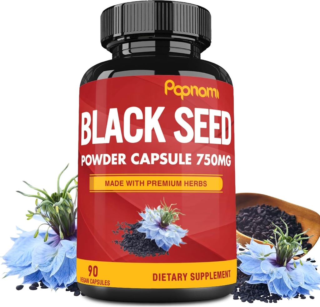 Pure Black Seed Powder Capsules 750mg - Premium supplement til immunitet, fordøjelsesbesvær, hud, hår & krop balance - 90 piller til 3 måneders forsyning