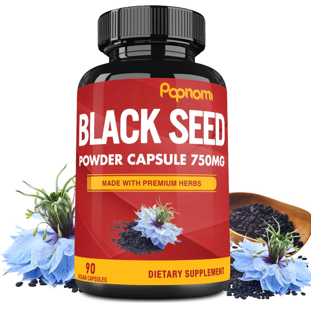 Pure Black Seed Powder Capsules 750mg - Premium supplement til immunitet, fordøjelsesbesvær, hud, hår & krop balance - 90 piller til 3 måneders forsyning