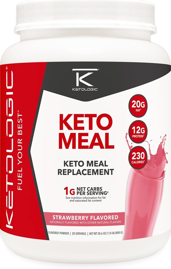 KetoLogic Keto Måltid Udskiftning Ryst pulver For optimale resultater + MCT Olie + grass- Fed Whey - perfekt formerede makroer til Ketosis - 20 Servere - Jordbær