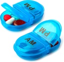 Deke Home - Pill Organizer AM PM, 2 Segment Pill Box for Pocket eller Purse, Lille Daily Medicine Case, Travel Pill Holder, Easy Open Pill Container, Vitamin & Kosttilskud (blå, pakke med 2)