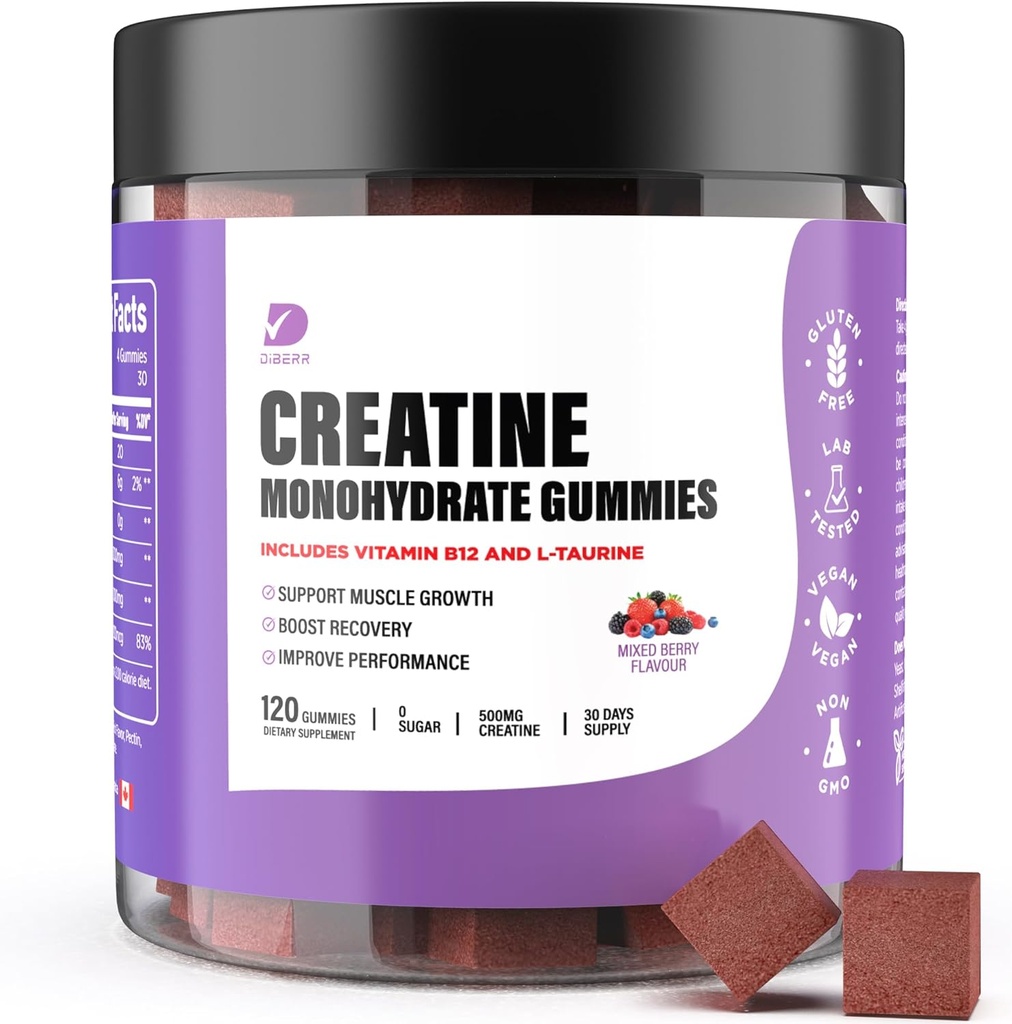 Creatinine Gummies - Creatinine Monohydrat Gummies for Mænd & Kvinder - 5g Creatinine Monohydrat per Servering - Forøg fokus, Styrke, Endurance -Build Muscle, Sugar Free, Vegan, Non- GMO 120 Ct
