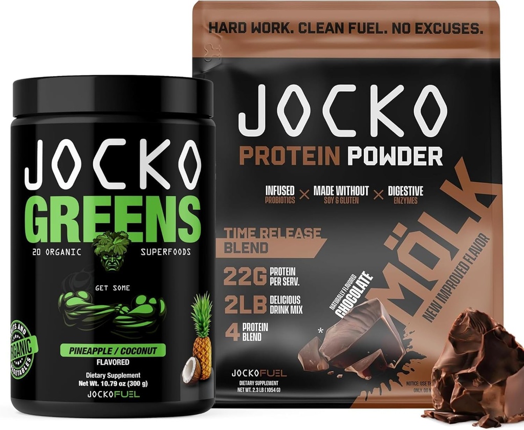 Jocko Fuel 2 Pack Bundle - Jocko Green Powder + Chokolade Mölk Protein Powder