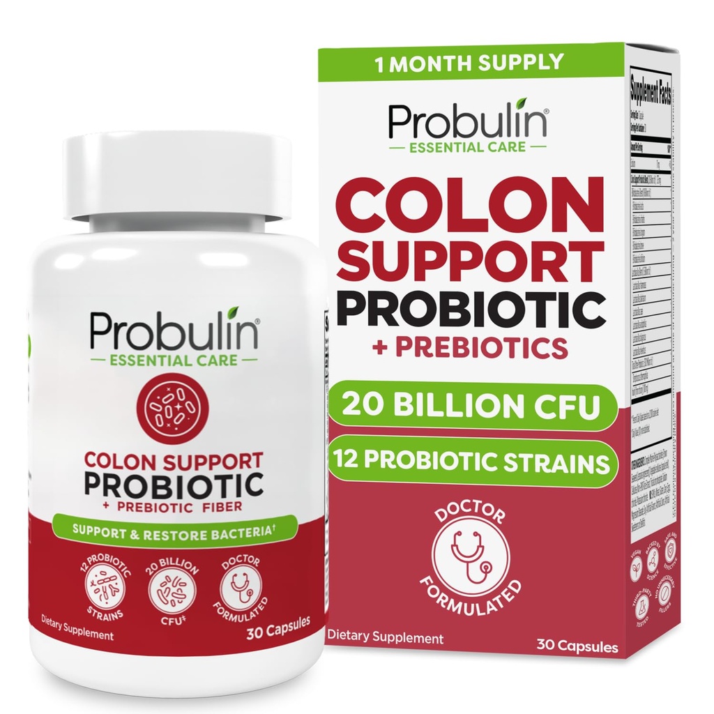 Probulin Colon Support Probiotisk tillæg, daglig Gut, fordøjelsesbesvær, og immunforsvar Probiotika kapsler til mænd og kvinder, 20 milliarder CFU, Vegan, 30 Count Flaske