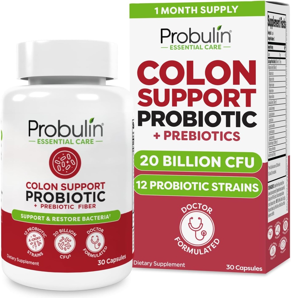 Probulin Colon Support Probiotisk tillæg, daglig Gut, fordøjelsesbesvær, og immunforsvar Probiotika kapsler til mænd og kvinder, 20 milliarder CFU, Vegan, 30 Count Flaske