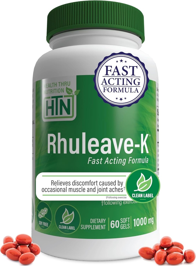 Health Thru Nutrition Acute Formel 124; Rhuleadve- K 1.000mg Curcumin, Boswellia og Black Sesame Seed Oil 124; Joint and Muscle Fast Functioned 124; Clinically Studied Memory 124; Non- GMO (pakke med 60)