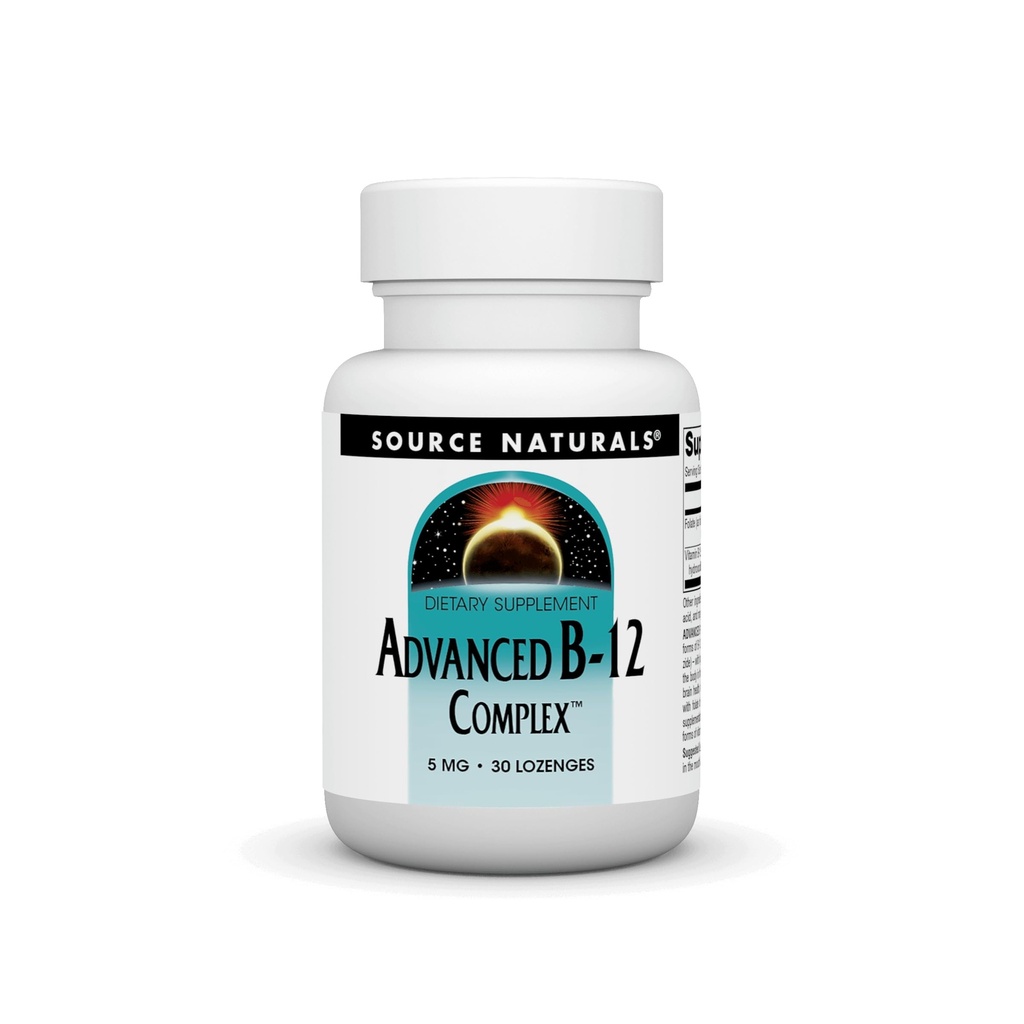Source Naturals Product Image Advanced B- 12 Complex, fremmer normal folinsyre Metabolisme *, 5 MG - 30 Lozenges