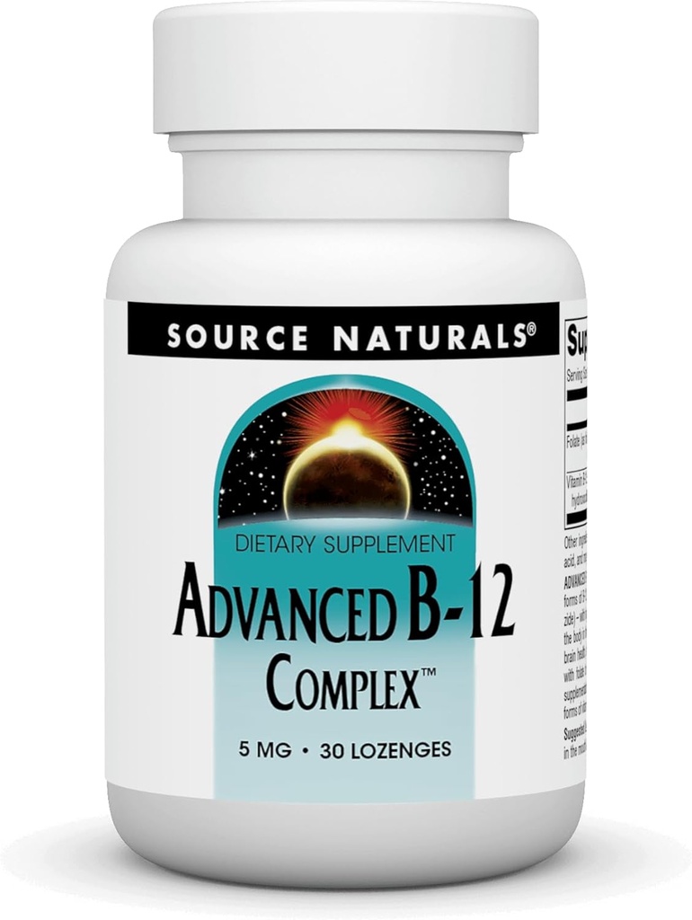 Source Naturals Product Image Advanced B- 12 Complex, fremmer normal folinsyre Metabolisme *, 5 MG - 30 Lozenges