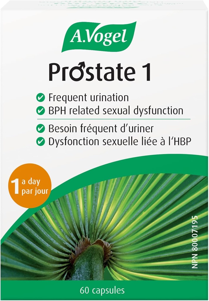 A. Vogel Prostate 1 - Organic Saw Palmetto Prostata Support Supplement - 85 Procent Fedtsyrer - Klinisk Proven Effekt (60 kapsler)