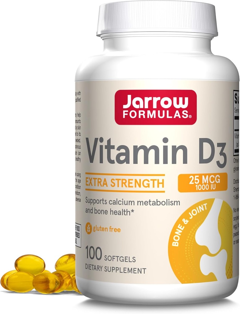 Jarrow Formulas Vitamin D3 25 mcg, Kosttilskud, Bone og fælles, Støtte til immunforsvar og kalciummetabolisme, 100 Softgels, 100 dages forsyning