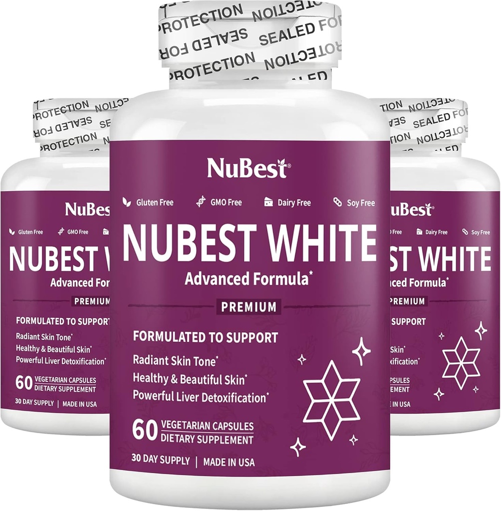 NuBest White - Understøtter smukke og strålende hud med glutathion, Mælk tidsel ekstrakt, L-Cysteine, Precious urter og vitaminer (3 Pack)