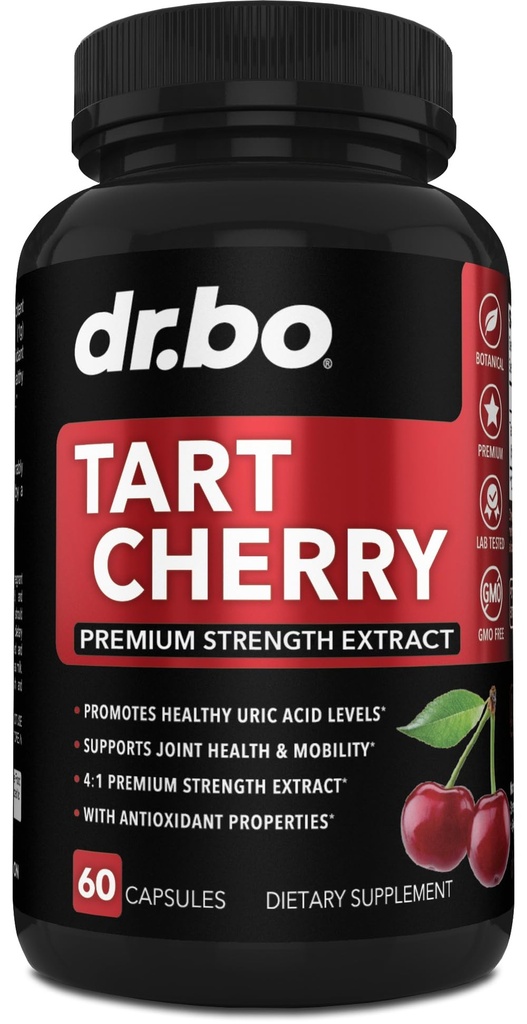 Tart Cherry Extract Kapsler Supplement - Rensning Urisyre Flush Rense Antioxidant Pills til hvile Support - Tart Cherry Kapsler Antocyanin Kosttilskud Ultra Pure Cherries Vitamin Koncentrat Pill