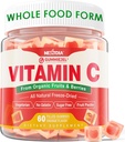 Økologisk C-vitamin Gummies 120mg for voksne, Sugar Free, Daglig immunforsvar, Raw Antioxidant, 100% Hel Food Chewable C-vitamin Supplement fra 1200mg bær & frugter til Collagen, Vegan, 60 Tællere