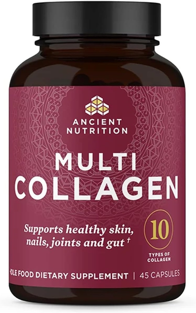 Ancient Nutrition Collagen piller peptider pulver supplement, 45 greve, hydrolyseret Multi collagen piller, type I, II, II, V & X, understøtter sund hud og negle, Gut sundhed og fælles støtte