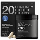 Toniiq Herre Probiotisk med 20 Verificerede Strops - 200 Bilion CFU + 200mg FOS Prebiotic - Herre Probiotika til Gut Health - Cold- Chain & Delayed- Release - Lab- Testede Synbiotic Formel