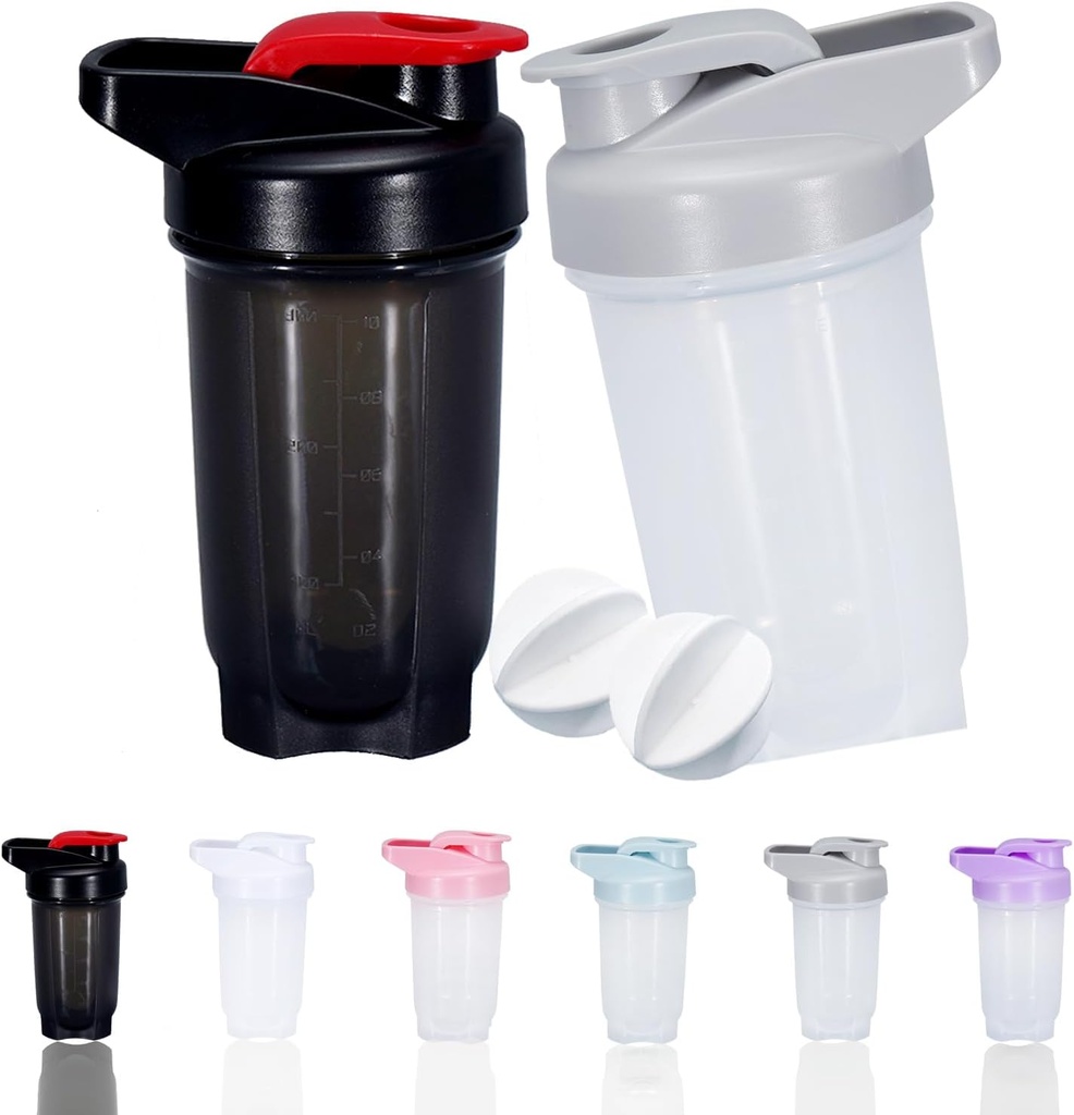 Shaker Flaske Protein Shakes Cup og 10-Ounce / 300ML ShakerBottle med whiskebolde, Protein ShakerFlasker Set, Non- BPA plast (sort + grå (2PCS))