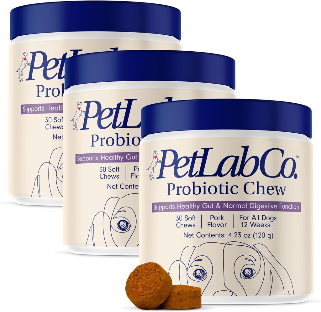 PetLab Co. Probiotika til hunde, Support Gut Health, Lejlighedsvis Diarré, Digitalt Sundhed & Sæsonallergi - Svinekød - 30 Soft Chews - Packaging May Vary (Værdi 3 - Pack)