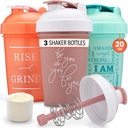 GOMOYO [3- Pack] 20- Ounce Shaker Flaske med Action- Rod Mixer # 124; Protein Shaker Flaske med bevægelige Quotes # 124; Shakers for Protein Shakes er BPA Gratis og Opvaskemaskine Safe # 124; Coral, Mint, & Rose