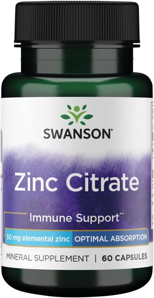 Swanson Zinc Citrate - Mineral Supplement Promoting Healthy Vision & Immune System Health - Natural Formula Supporting Overall Wellness - (60 Capsules, 50mg Each)