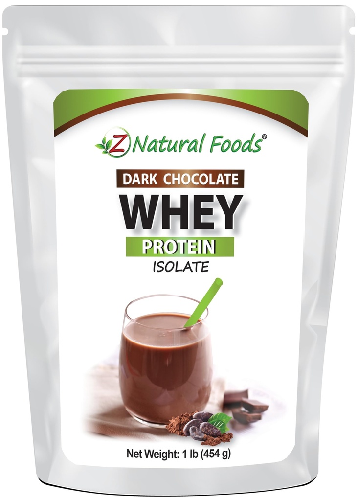 Whey Protein Isolate - Dark Chocolate Flavor med Zero Sugar - Lækker alle naturlige protein pulver - Mix i Smoothie, Ryst, Juice, Eller Opskrift - Hormon Free, Non GMO, & Gluten Free - 1 LB