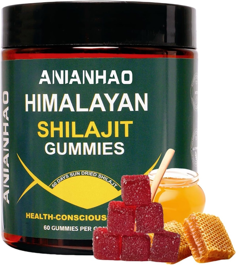 Shilajit Gummies 6000mg -Shilajit Gummies med Manuka Honey & Fulvic Acid, Minerals, Immunsystem & Vitality Booster, Vegan Himilayan Shalajit Gummies (1 flaske)