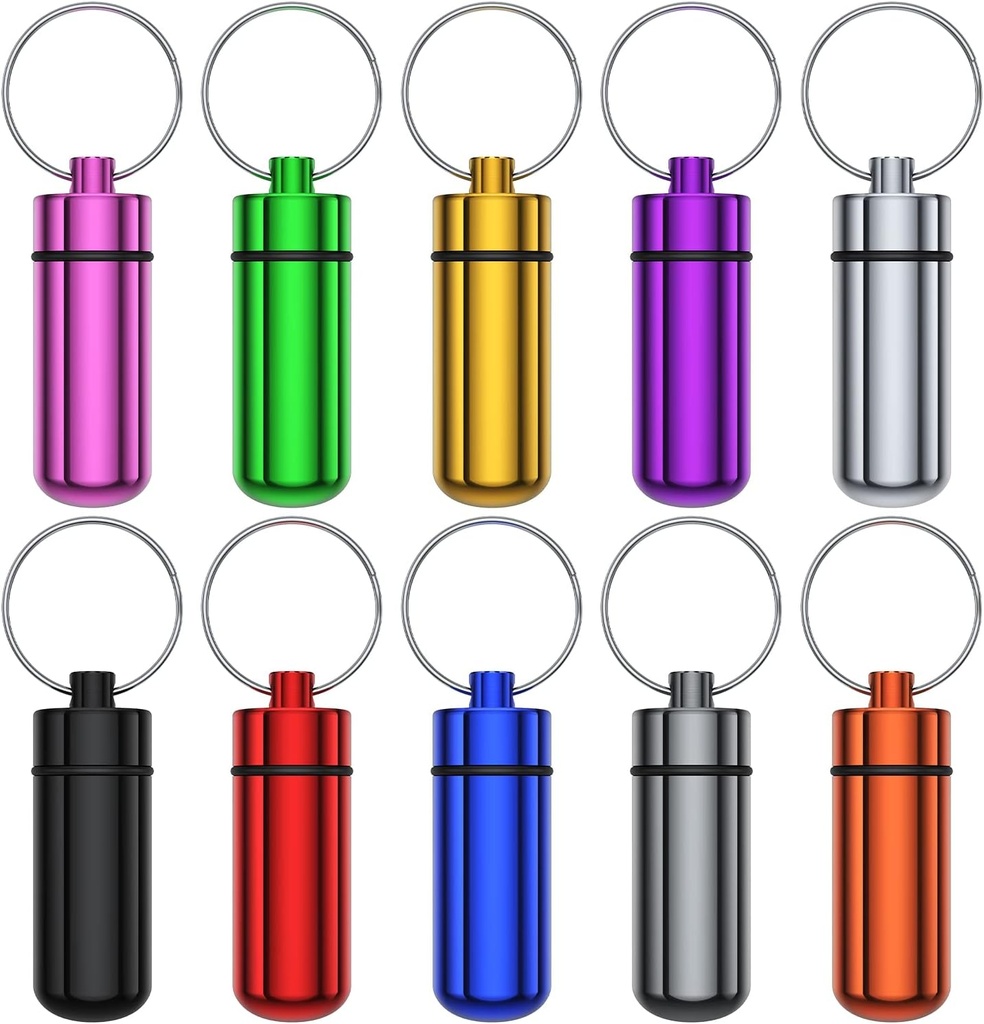 Lille Portable Pill Case med Keychain (10 Pack), Urekt vandtæt aluminium pille Organizer Metal Mini Box Pocket Drug Storage Container til udendørs Camping Rejser