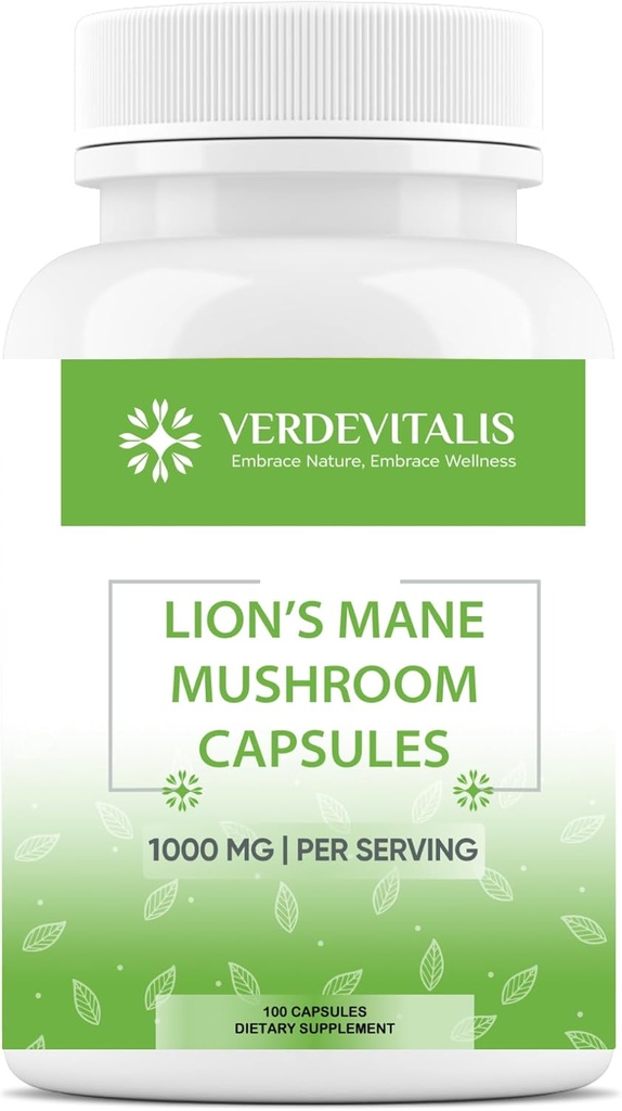 Lion 's Mane Capsules - Daily Mushroom Supplement for Hukommelse, Fokus & Klarhed - Brain Booster - Mushroom Capsules for Brain Health Support - Made in USA - 100 Kapsler