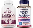 Grossic Wellness Happy Formula Natural Formel Relief Supplement + Dr. Formulerede Raw Probiotika til kvinder 100 milliarder CFU Bundle