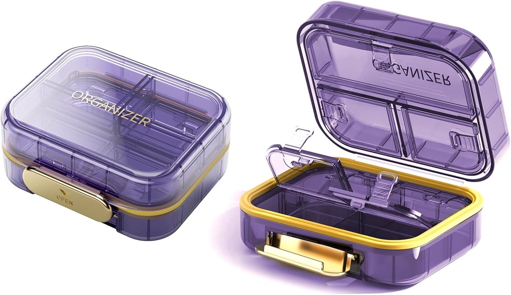 Rejse Pill Organizer, 7 Compartments Pill Box, Daily Portable Pill Case at holde vitaminer, 1 Pack Lille Pill Container til Pocket Purse Medicine Organizer