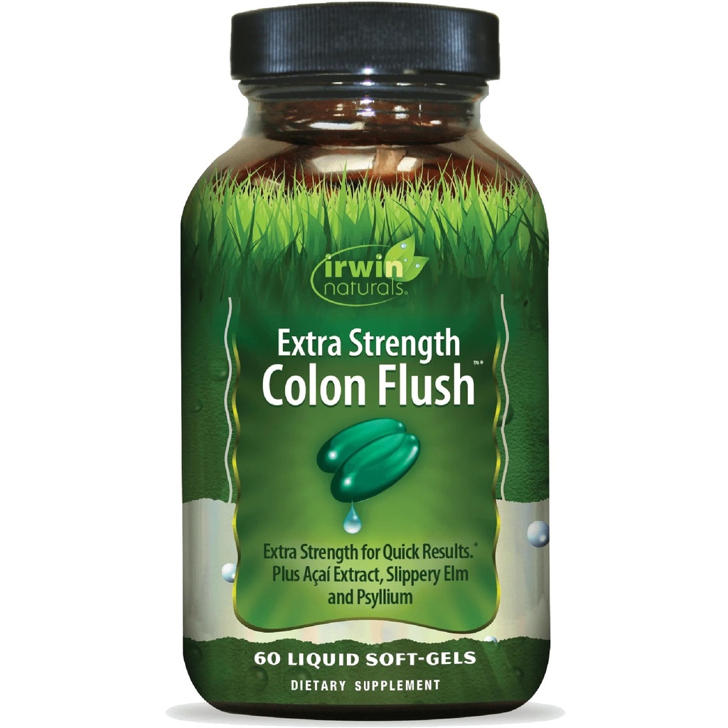 Irwin Naturals Extra Strength Colon Flush Quick & Powerful fordøjelsesbesvær + Forstoppelse Support med Psyllium, Acai, Triphala + beroligende botanicals - 60 flydende bløddele