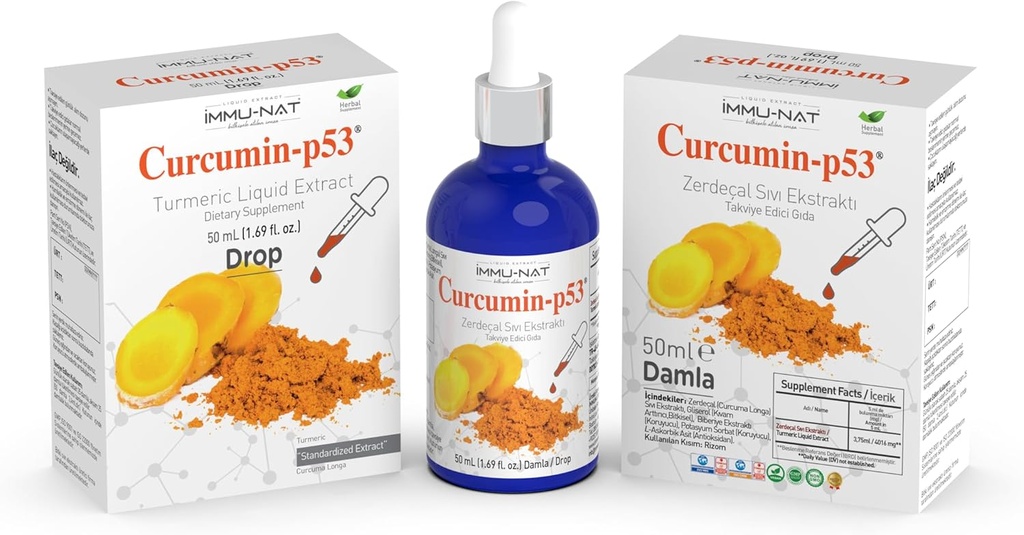 Gurkemeje Curcumin- P53 Drop Liquid Extract - Urtetilskud, Standardiseret - Forbedret absorption for immunitet - 50ml
