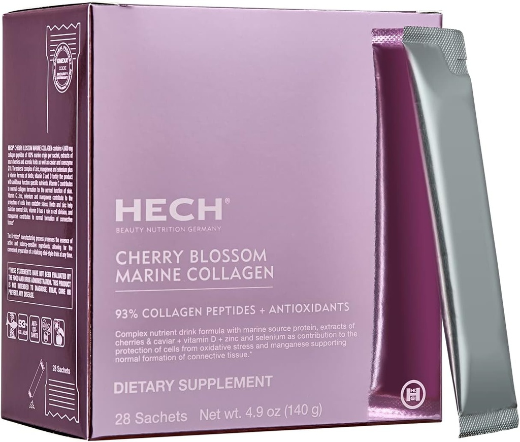 Cherry Blossom Marine Collagen - Drink Sachets for Youthful Glow with 4,600 mg of Marine Collagen and an Antioxidant Matrix with Natural Plant Extracts