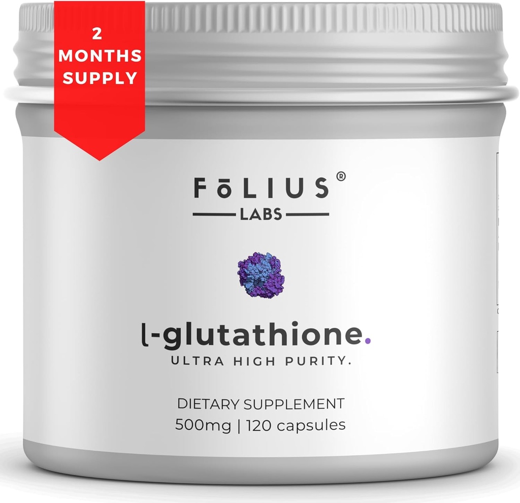 Ultra High Strength L- Glutathion 98% tillæg for glødende hud - kollagen kosttilskud til kvinder og mænd - 500 mg koncentreret formel, reduceret Glutathion supplement - 120 kapsler