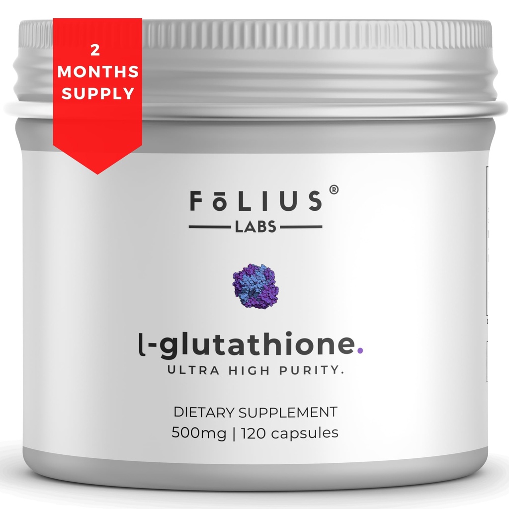 Ultra High Strength L- Glutathion 98% tillæg for glødende hud - kollagen kosttilskud til kvinder og mænd - 500 mg koncentreret formel, reduceret Glutathion supplement - 120 kapsler