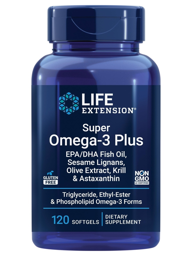 Life Extension Super Omega-3 Plus EPA / DHA Fish Oil, Sesame Lignans, Olive Extract, Krill & Astaxanthin - Heart, Brain & Joint Health Support - Gluten- Free, Non- GMO - 120 Softgels