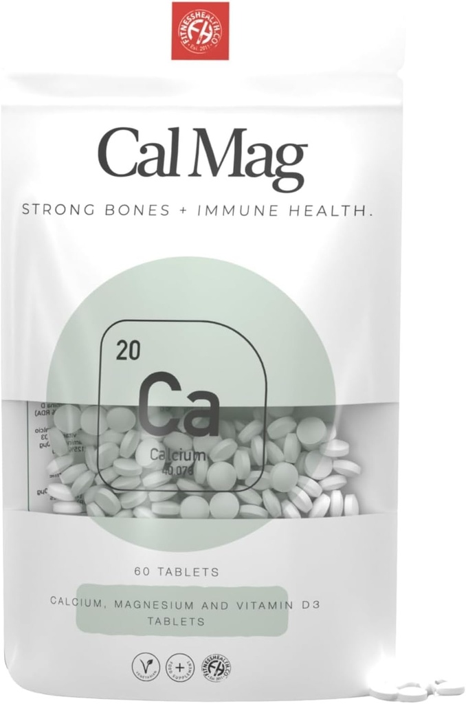 Fitness Health Calcium Magnesium & Vitamin D Tablets - Calcium and Vitamin D Tablets - Vegan Vitamins Supplement - Non-GMO and Gluten Free - 60 Tablets