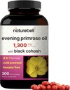 NatureBell Evening Primrose Oil med Black Cohosh, 1.300mg per servering, 300 Mini- Softgels against 124; Cold Pressed Seeds, Reaves 130mg GLA til kvinder sundhed & hudpleje support - Hexane fri, ikke-GMO
