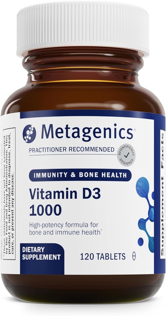 Metagenics Vitamin D3 1000 IE - D-vitamin supplement til knogletæthed, immunforsvar og tandintegritet * - Non- GMO & Gluten Free - 4 måneders forsyning - 120 tabletter