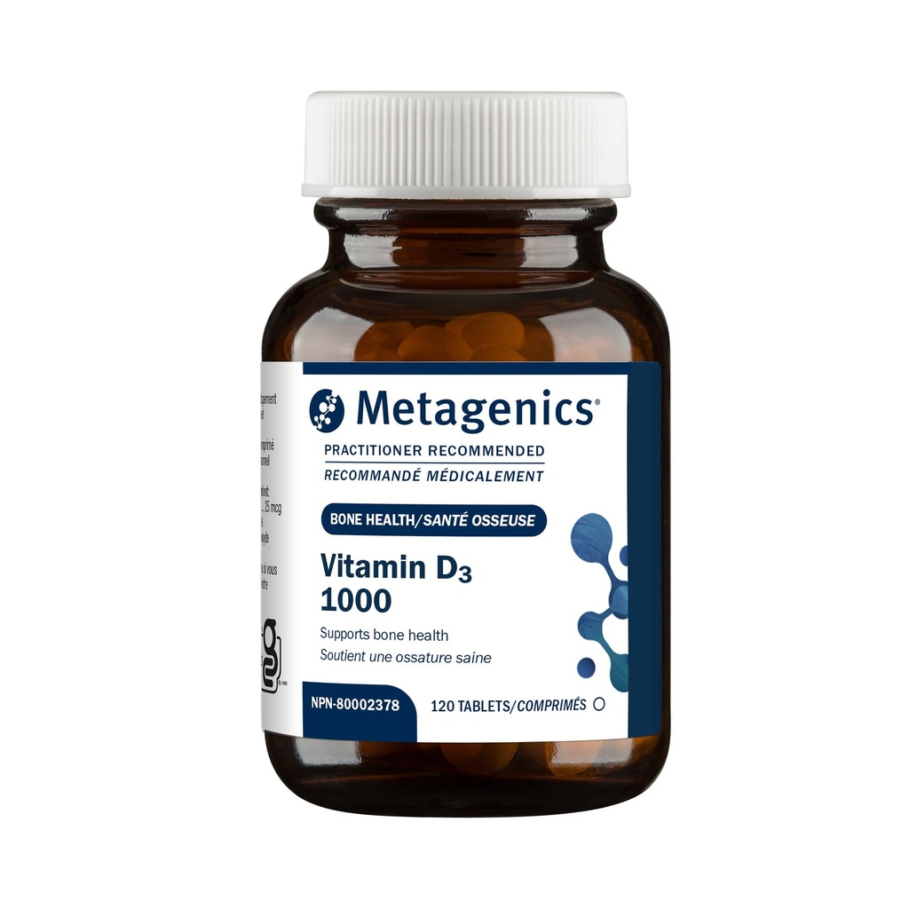 Metagenics Vitamin D3 1000 IE - D-vitamin supplement til sund knogledannelse, kardiovaskulær sundhed og immunforsvar - 120 Tæl