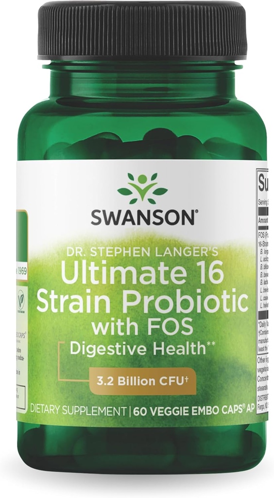 Swanson Dr. Stephen Langers Formel - Natural Probiotic w / Prebiotic FOS - 16 -Strain Supplement Fremme fordøjelsesstøtte w / 3,2 Millioner CFU per kapsel - (60 Veggie kapsler)