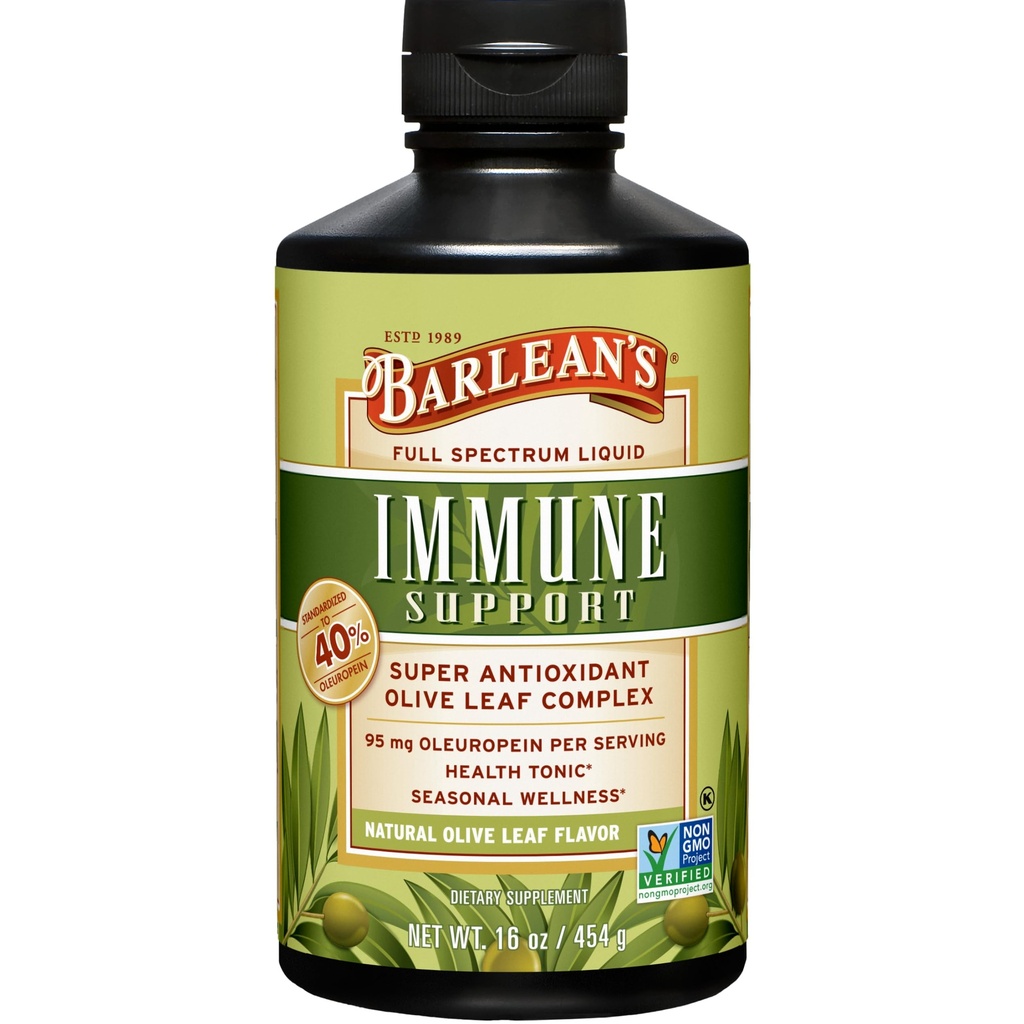 Barlean 's Olive Leaf Complex Liquid immunforsvar Support med 95mg Oleuropein Antioxidanter til sæsonbetinget Wellness, Heart Health, & immunsystem Booster, 16 Ounce