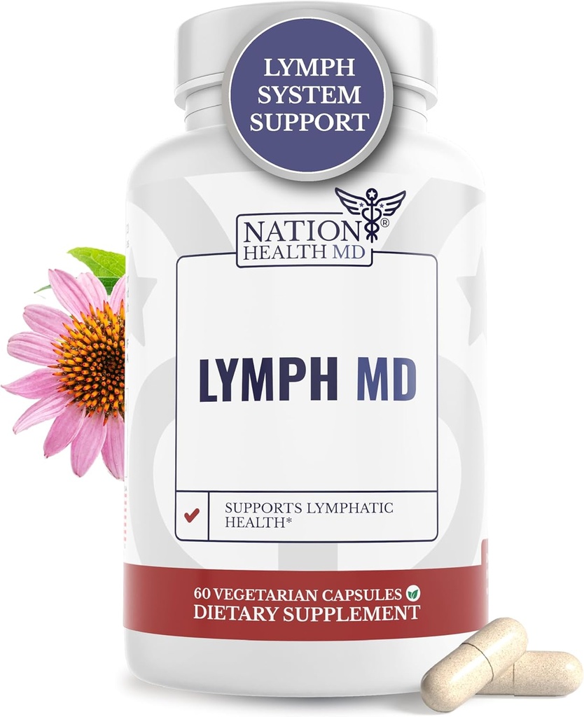 Lymph MD - Lymphthrition Supplement - med Bromelain, Echinacea, Burdock Root, Mælkebøtte, Rutin, Kelp & Mere - Lymph System Support til kvinder og mænd - 60 kapsler