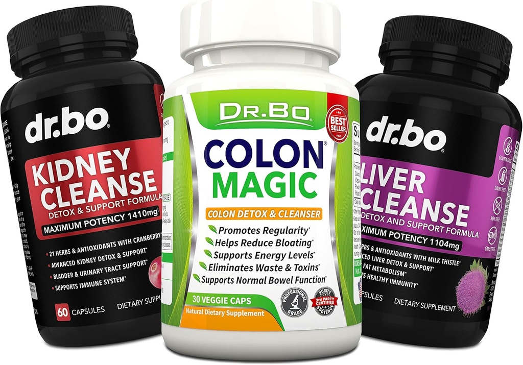 Colon, Nyre & Lever Rengøring Detox Support - Natural tarm Cleanser piller til intestinal Bloating & Daglig Forstoppelse Relief - Hjælp Blogen Control, Urinære Tract & Gallablære Sundhed
