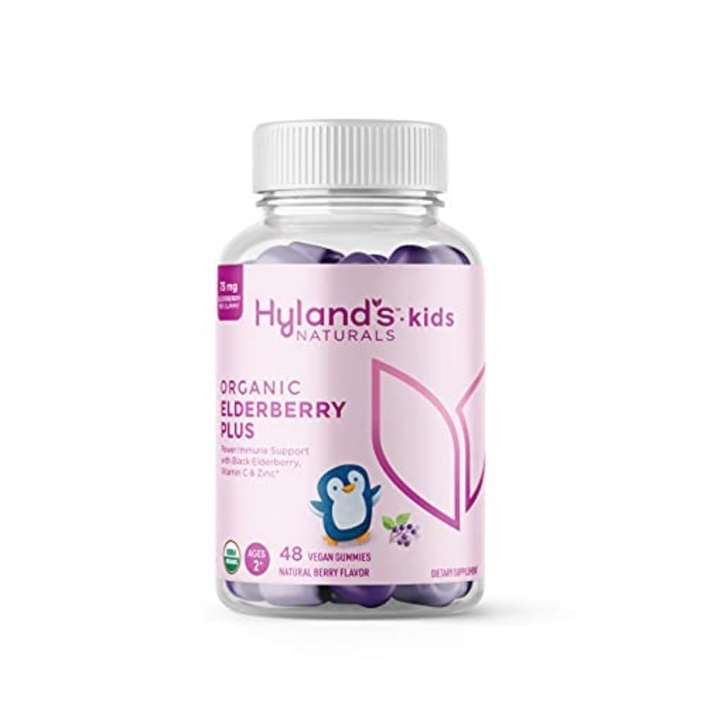 Hyland 's Kids Organic Elderberry Plus Gummies, Organic Black Elderberry med ZINC og C-vitamin, Immunstøtte til børn, 48 Vegansk Gummies