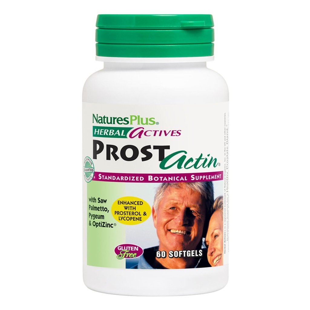 Natures Plus Herbal Actives Prostactin - 200 iu E-vitamin, 60 Softgels - Sund Prostate Gland Support, med Saw Palmetto, Pygeum & Pumpkin Seed Oil - Gluten- Free - 30 Servere
