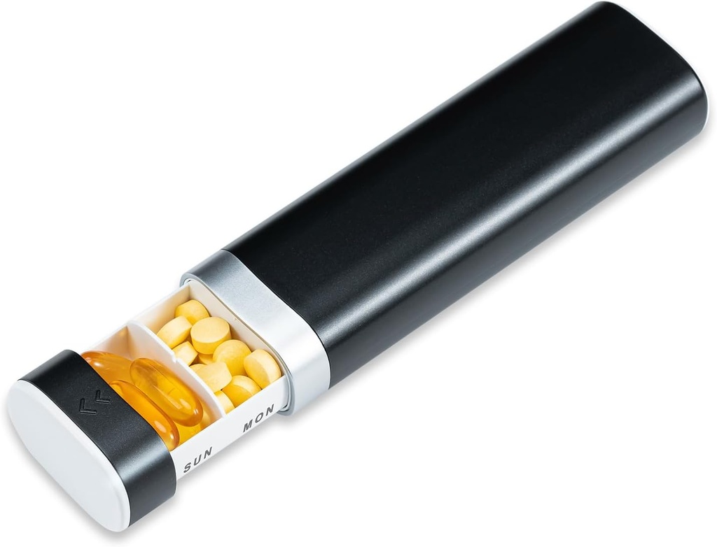 Betife Travel Pill Organizer Weekly 7 Dag, Compact Daily Pill Box, Portable Medicine Case, Cute Pill Holder for Vitamin Kosttilskud, Drawer- Shaped Pills Organizer (sort)