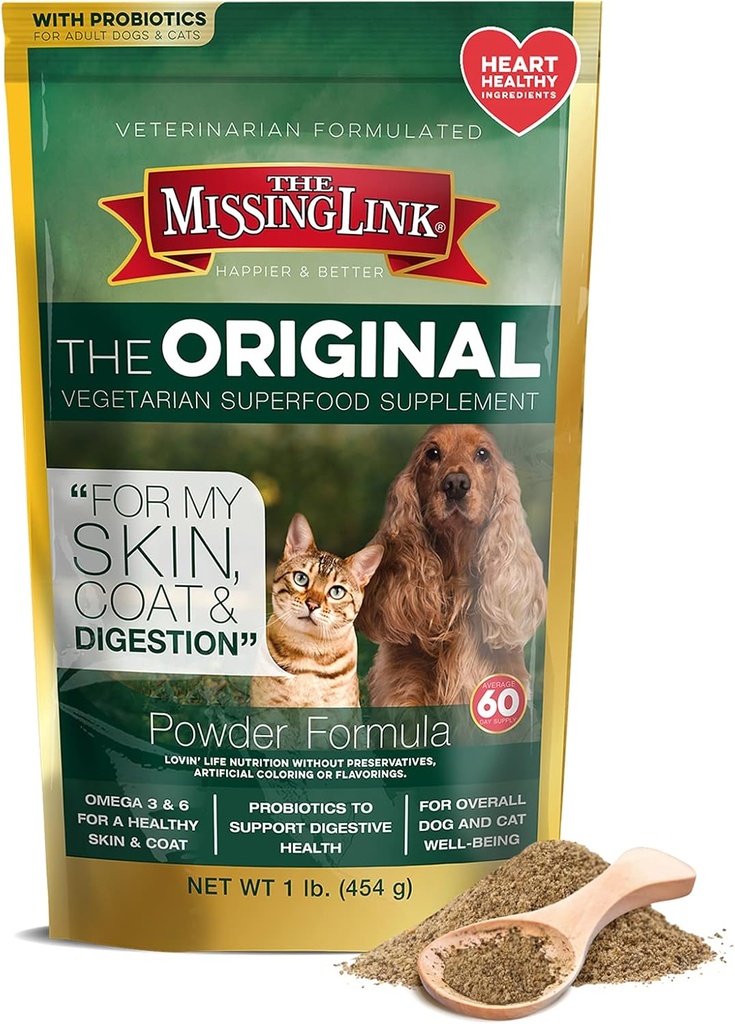 Den manglende Link Well- Blend alle naturlige vegetar Omega Superfood hund & kat tillæg - Sund hud, Coat & fordøjelse - 1lb